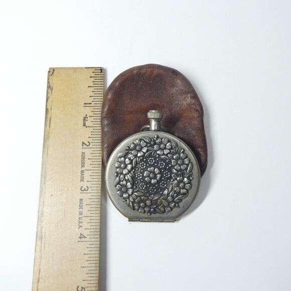 Silver Floral Repousse Leather Coin Purse Small Pouch Vintage - Picture 11 of 11